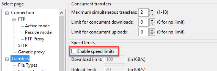 Enable speed limits checkbox