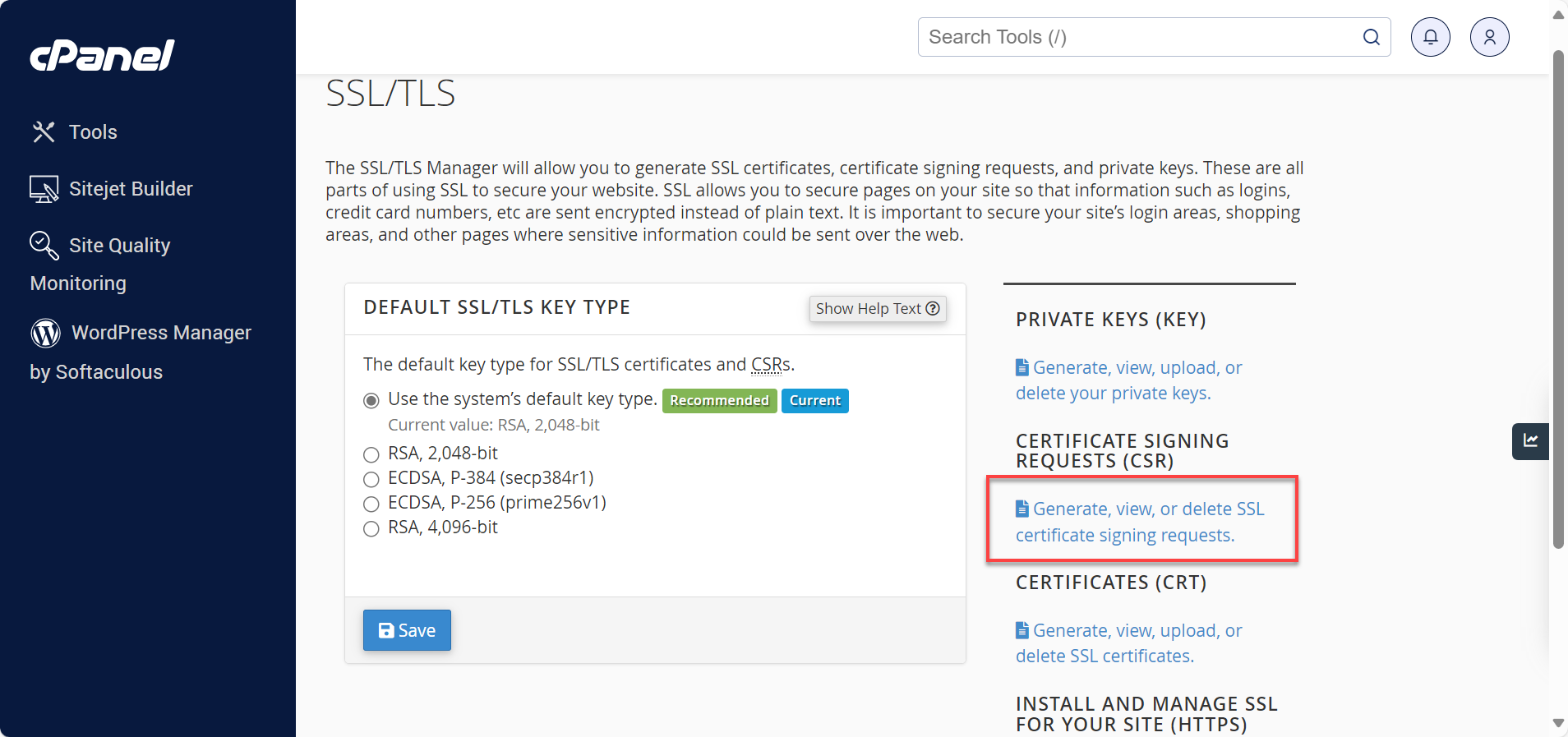 Generate, view, or delete SSL certificate signing requests link