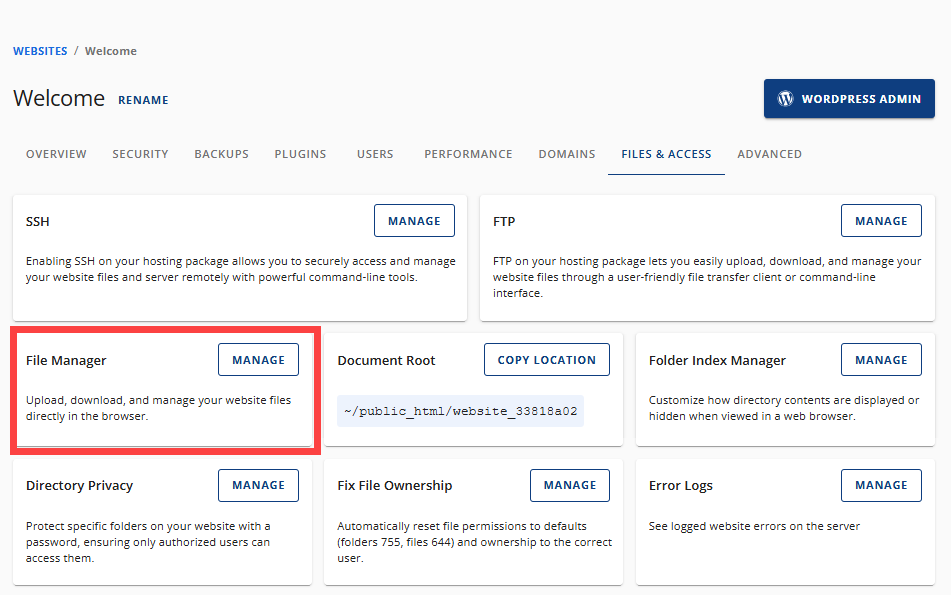 BH AM - Websites - Tab - Files and Access - File Manager