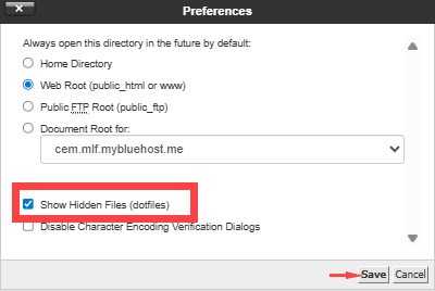 BH cPanel - File manager - .htaccess - Show Hidden