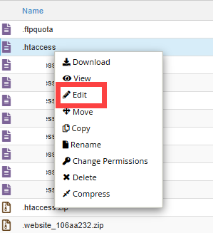 BH cPanel - File manager - .htaccess - Right Click - Edit