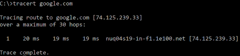 example of traceroute on command prompt