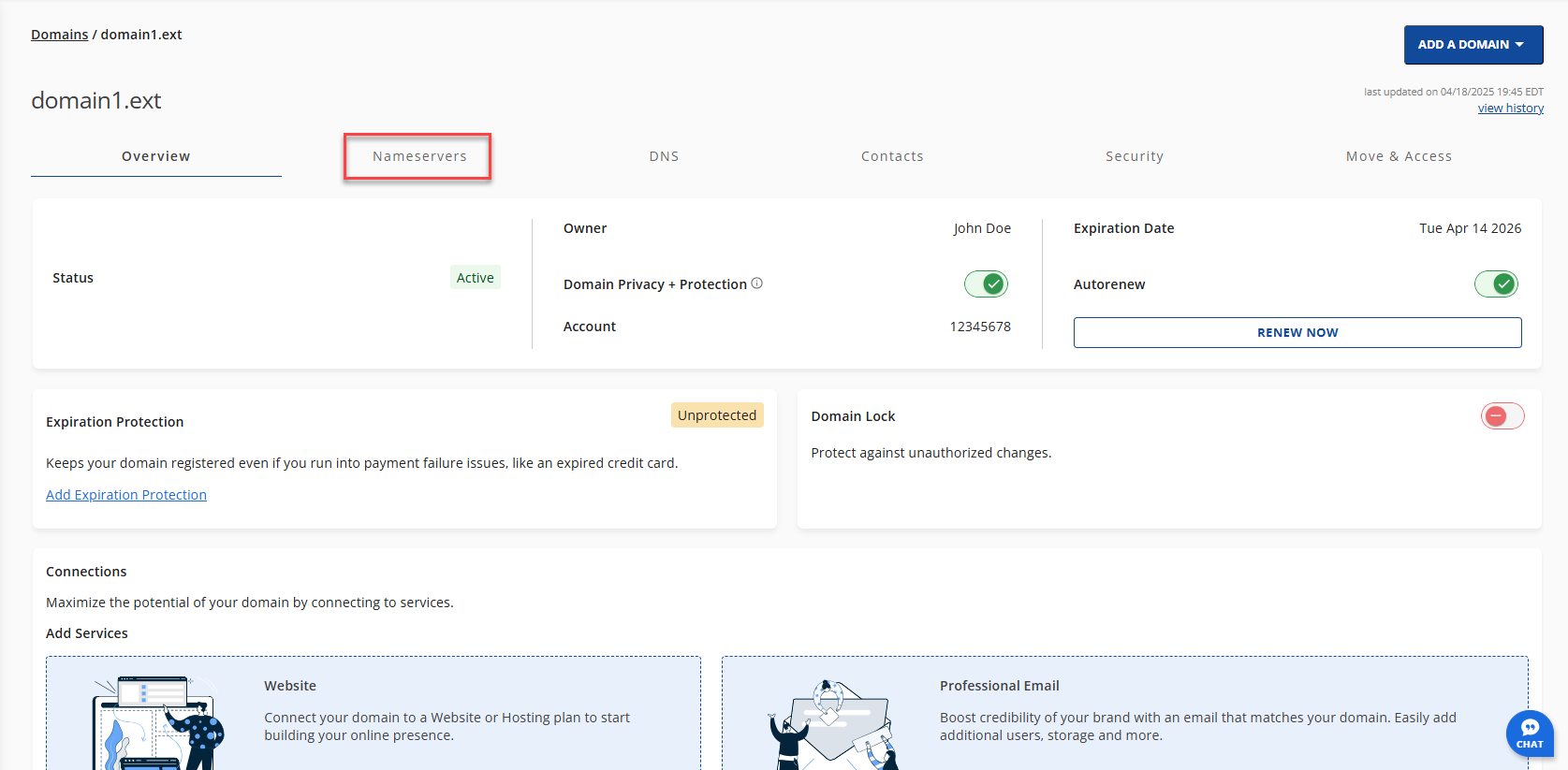 Nameservers Sub Navigation