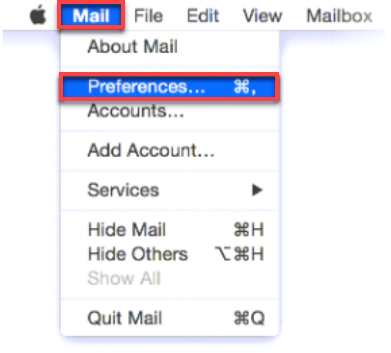 Mail and Preferences option