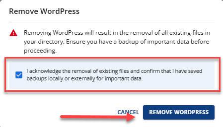 WordPress removal confirmation