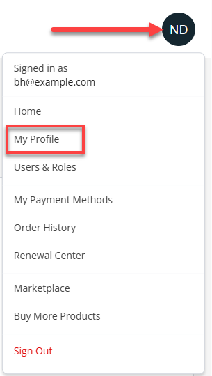 Account Manager My Profile Dropdown option