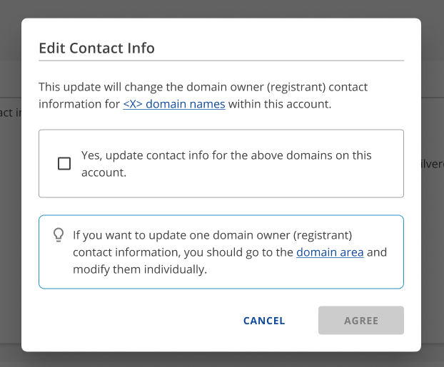 Edit Contact Info Warning popup