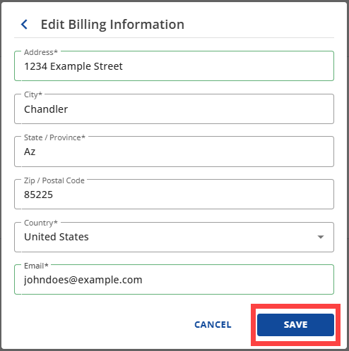Account Manager - Payment Methods - Save Billing Info