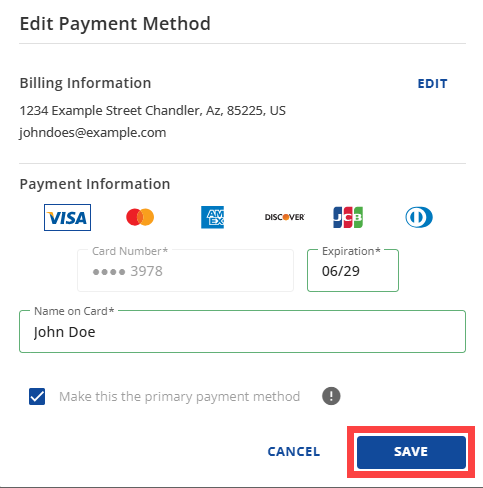 Account Manager - Payment Methods - Save