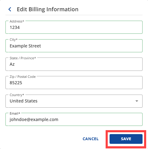 Account Manager - Payment Methods - Edit Address and Email Address