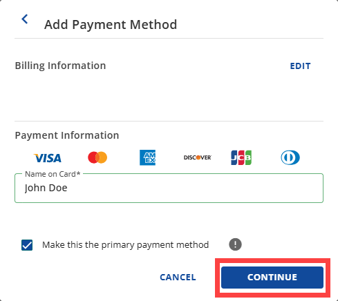 Account Manager - Payment Methods - Card's Name