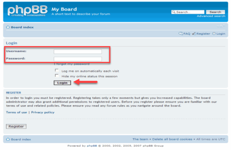 phpBB login page