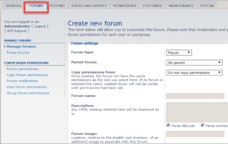 FORUMS tab