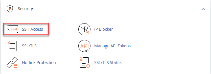 cPanel Dashboard - Security - SSH Access