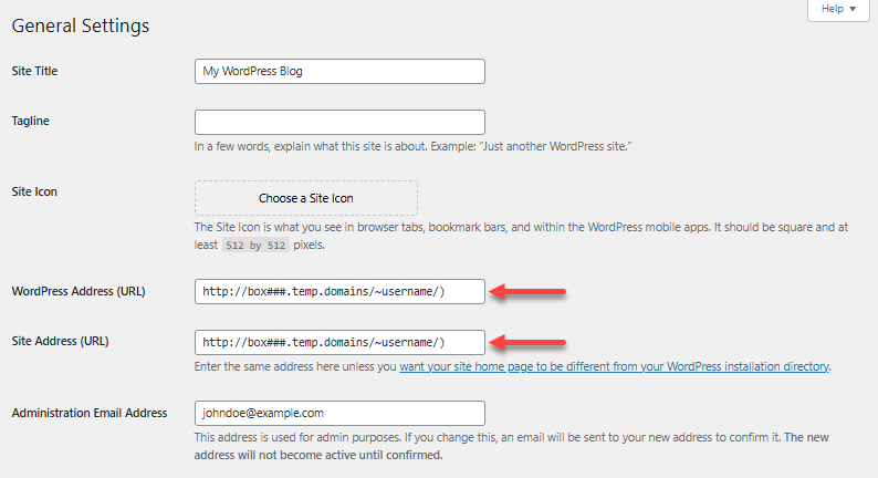 Change WordPress Temporary URL - SiteURL and WordPress URL