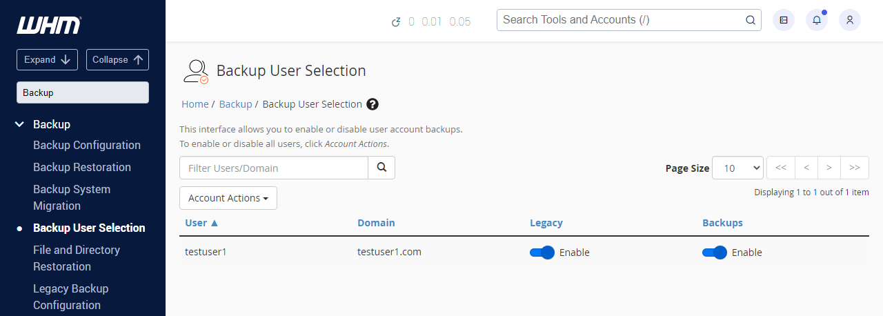 WHM - User Selection