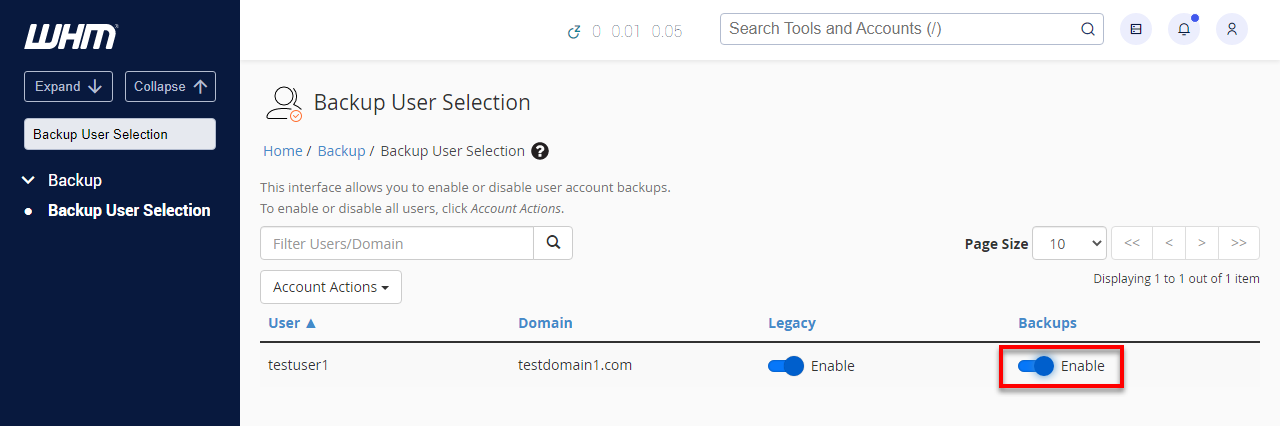 WHM - Account Actions