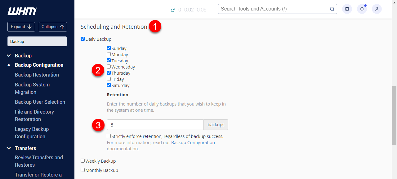 WHM - Backup Frequency