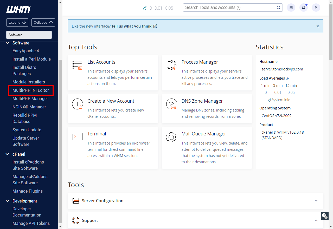 WHM -MultiPHP INI Editor