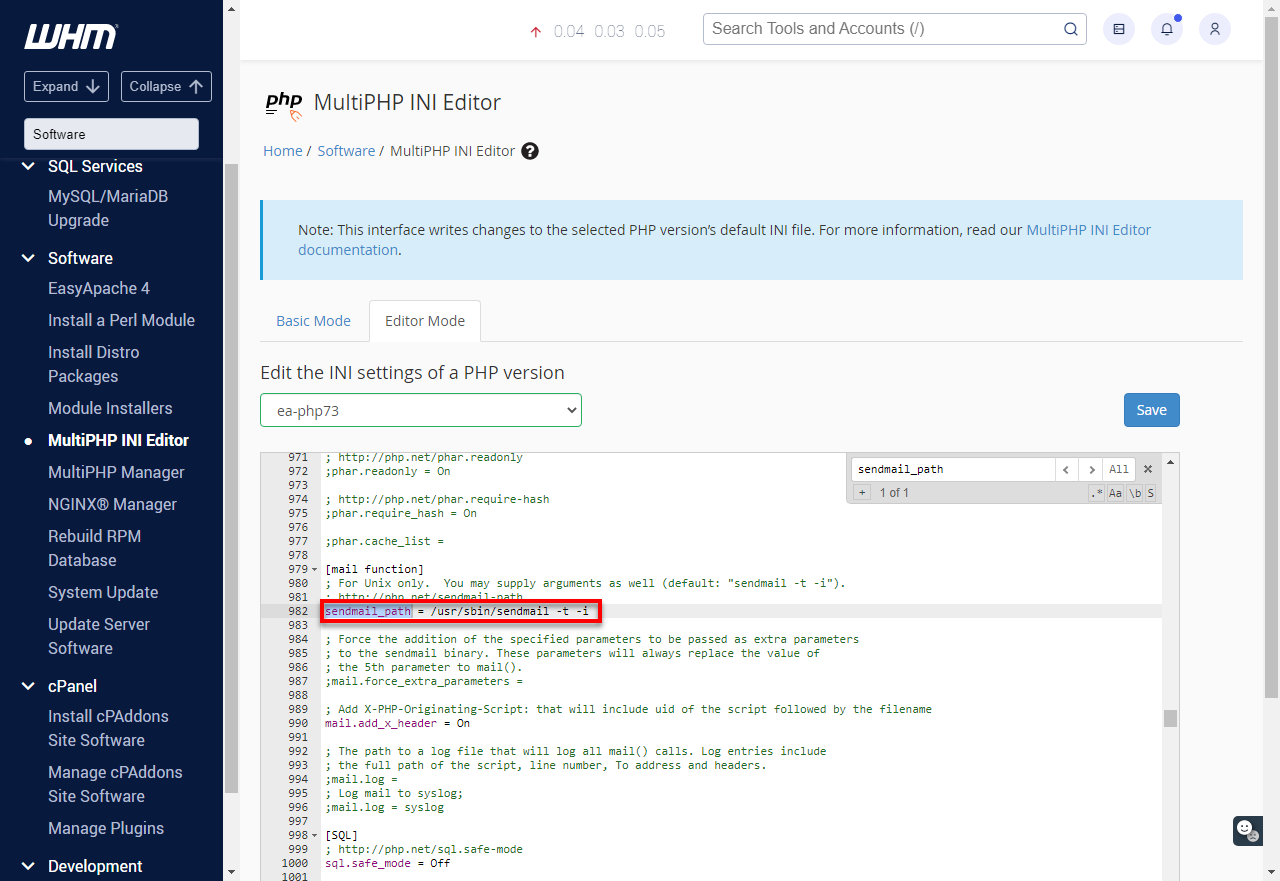 WHM -MultiPHP INI Editor