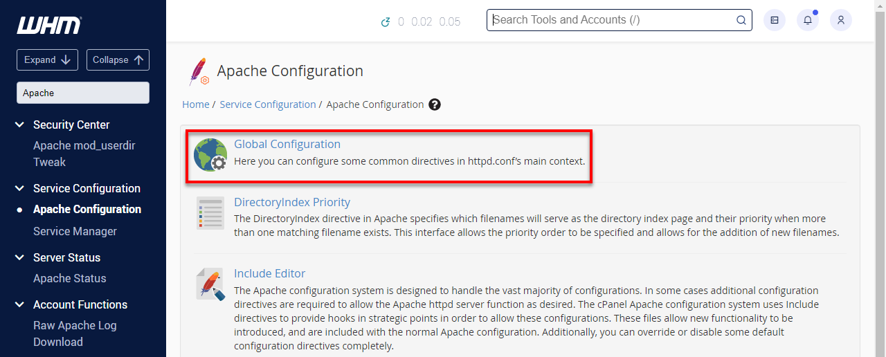 WHM Global Configuration