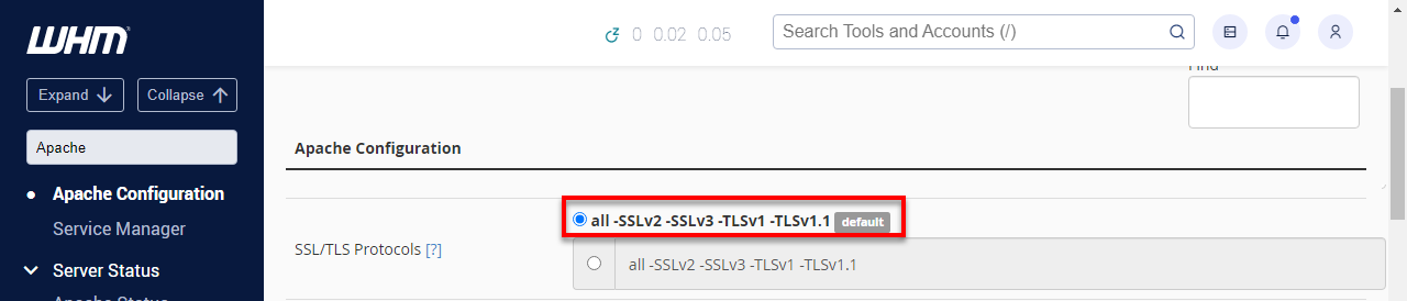 WHM SSL/TLS Protocols
