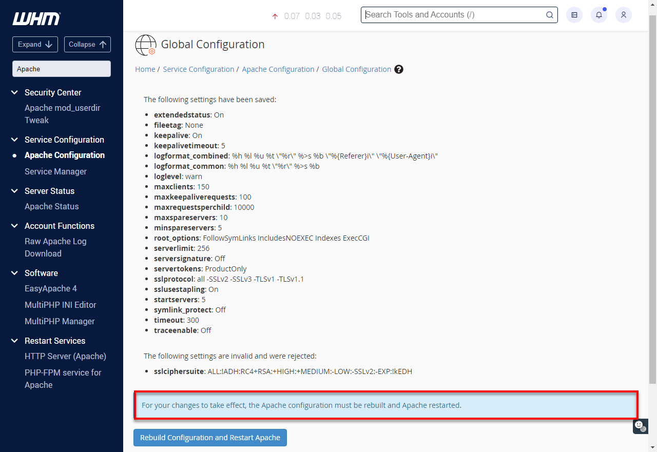 Rebuild Configuration and Restart Apache