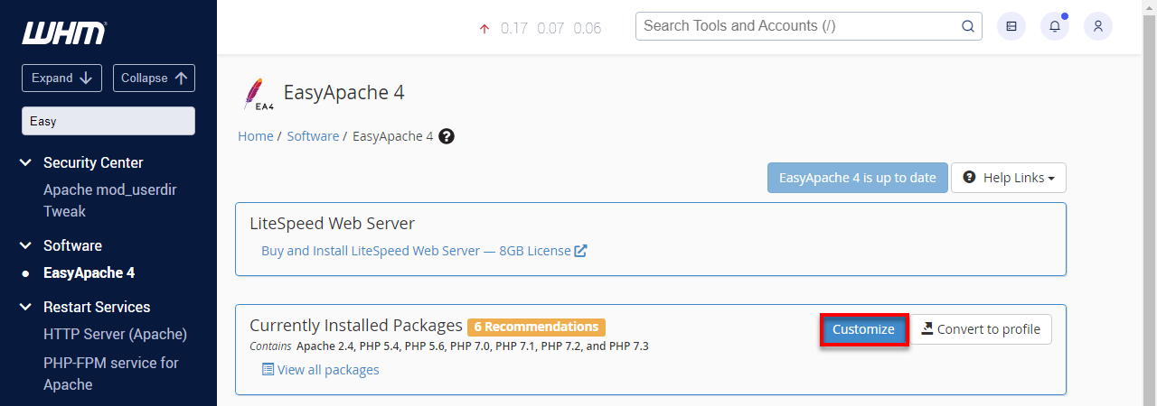 WHM EasyApache4 Customize