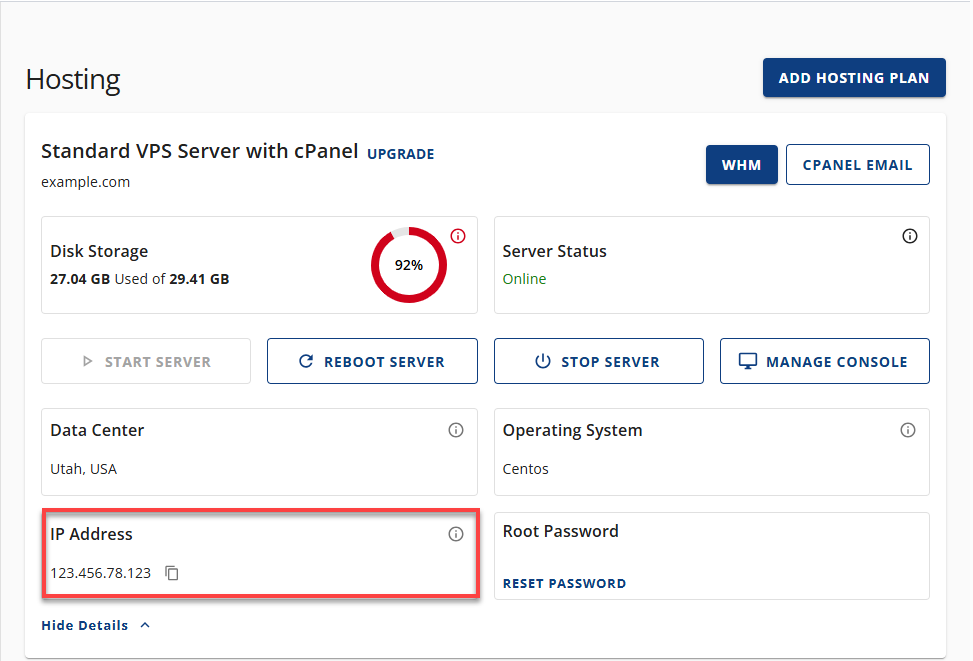 BH VPS and Dedi WHM IP Address