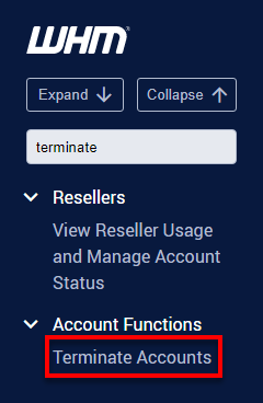 WHM Terminate Accounts
