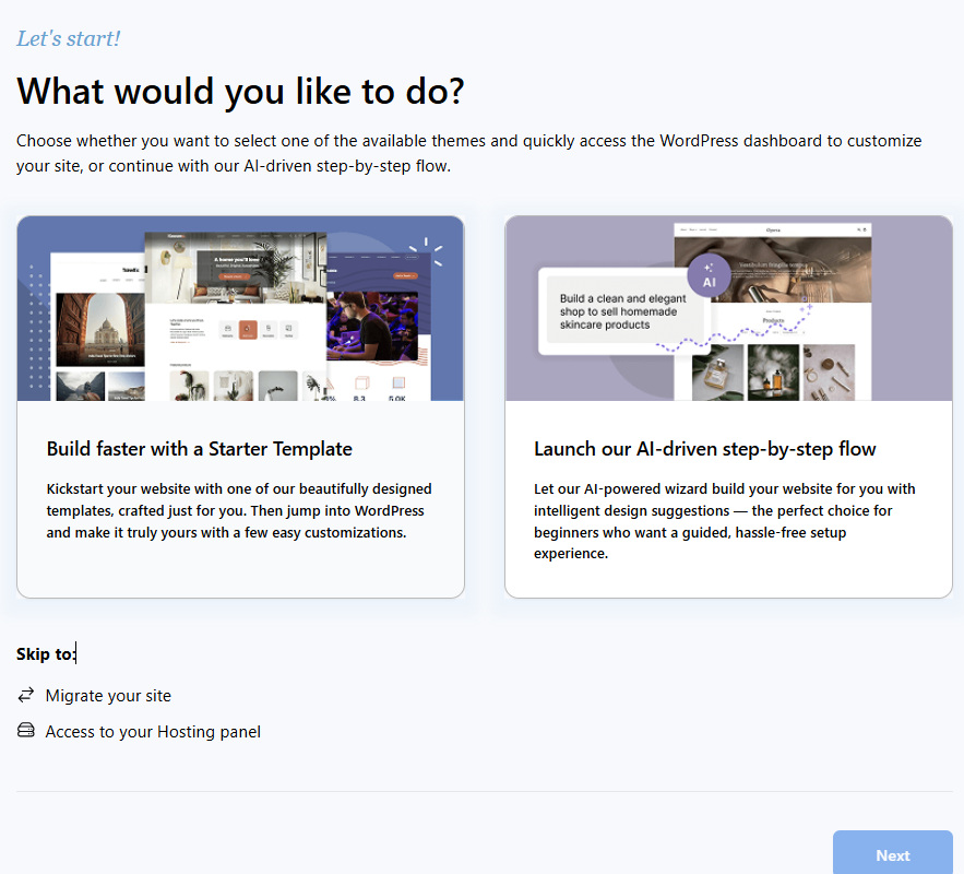 Bh WonderSuite - WonderStart Ai - Website Setup Options