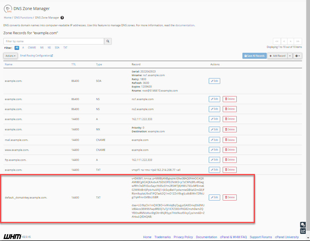 DKIM records - TXT value