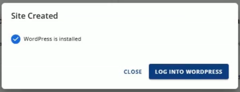 SIte Created - Log into Wordpress