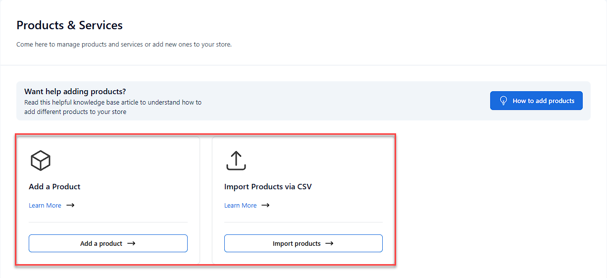 Add Product/s or Import from a CSV file.