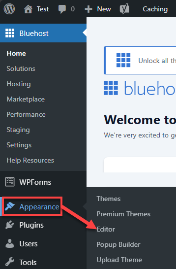 Bluehost WP Dashboard Appearance Editor