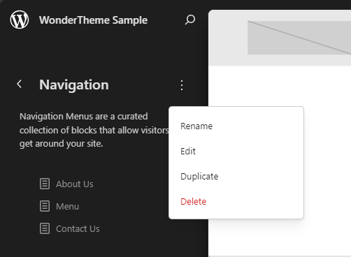 Bluehost WP Dashboard Appearance Editor Elements - Navigation