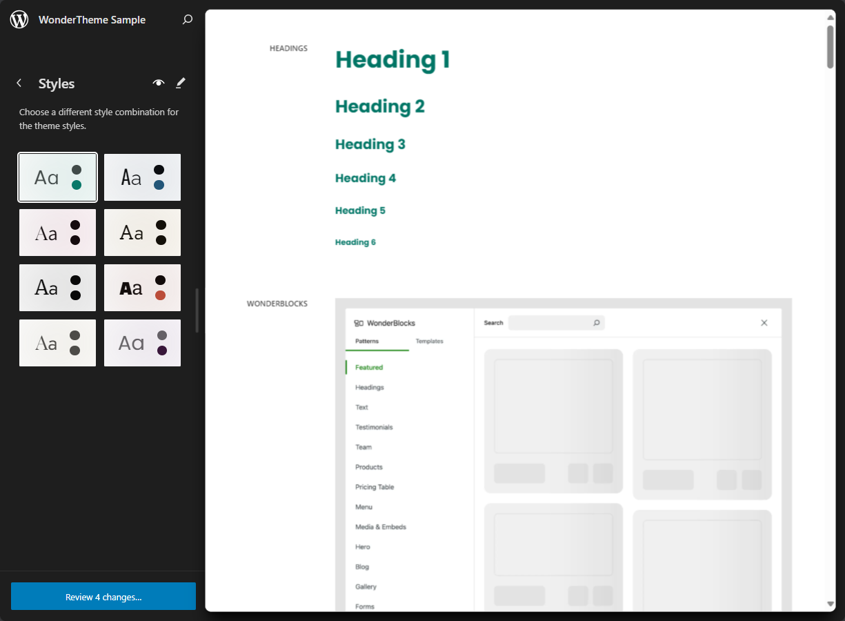 Bluehost WP Dashboard Appearance Editor Elements - Styles Book