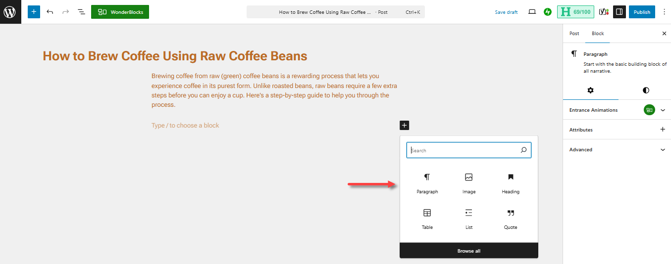 Create a New Post - Select a block