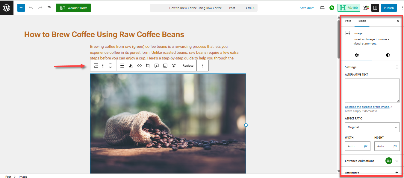 Create a New Post - Configure block settings