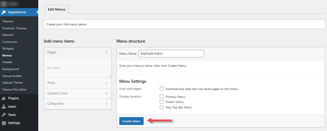 Create custom menus - Enter name for the custom menu