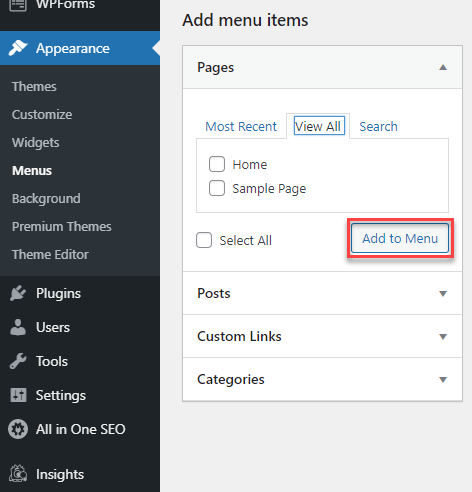 Create custom menus - Add to Menu