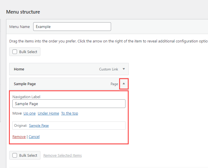 Create custom menus - Rename or Remove