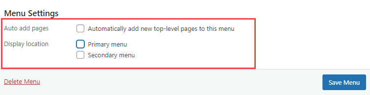 Create custom menus - Menu Settings