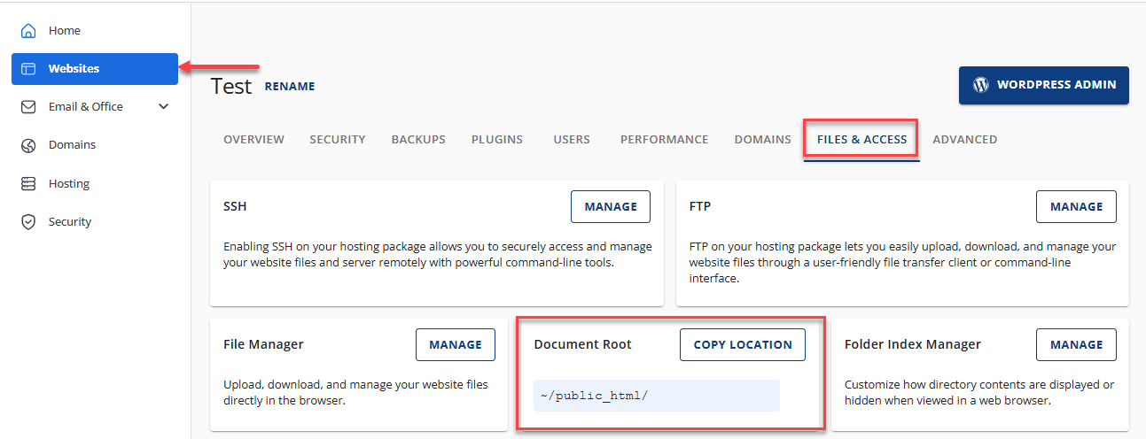 Locate root directory in Files & Access page