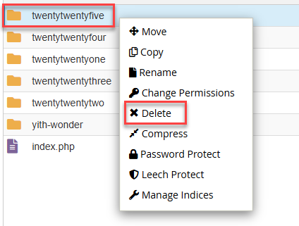 cPanel Delete Theme - Themes folder