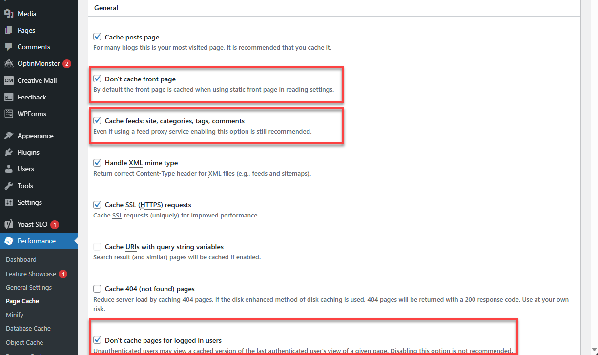 Bluehost WordPress W3 Total Page Cache Settings