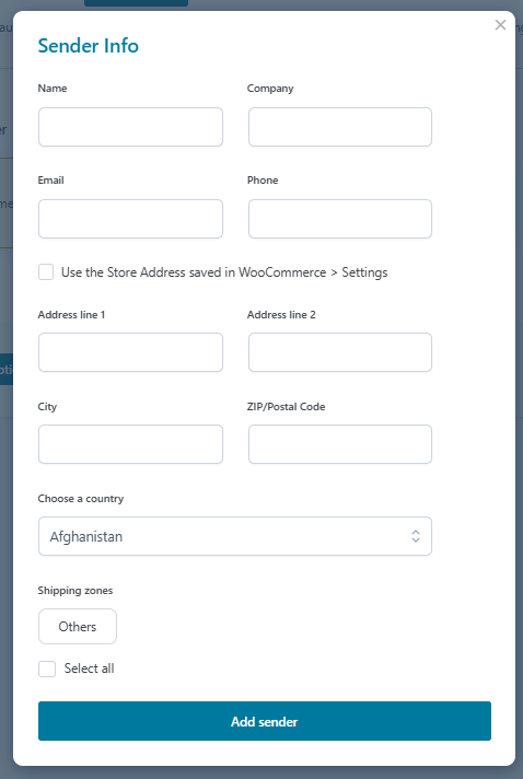 Sender Info - Shipping Zones