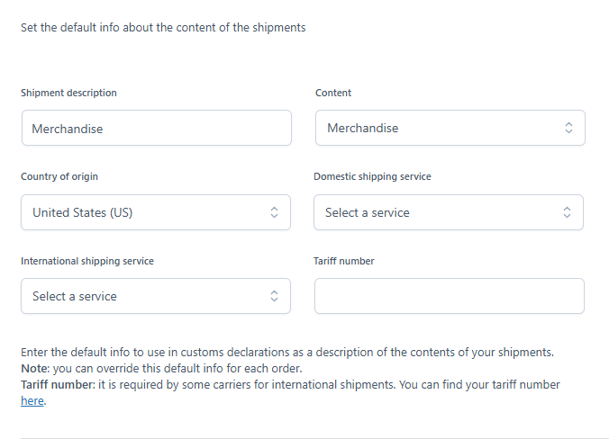 Set the Default Info About the Content of Shipments
