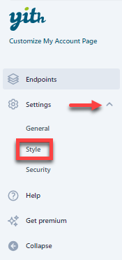 YITH WooCommerce Customize My Account Page - Settings - Style