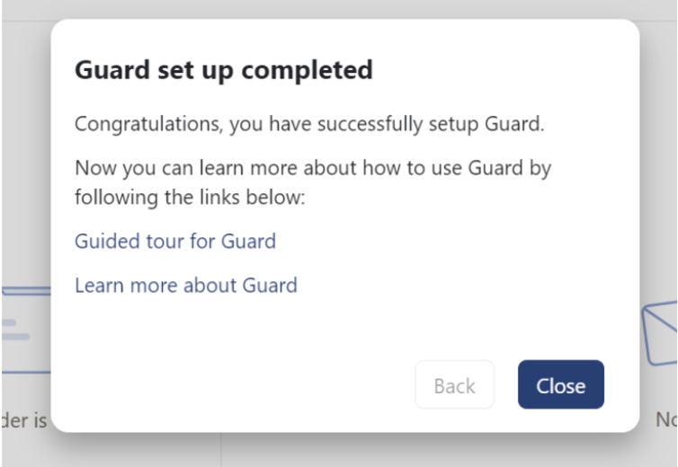 Guard setup popup